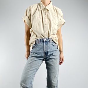 SOLD—Sand/beige cotton boxy button-up, vintage